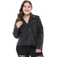 thumbnail image 3 of GRACE & GRANDEUR Women's Plus Size Denim Inclined Zip Motorcycle Jacket, 3 of 6