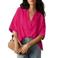 thumbnail image 1 of Blouse Décontractée Habillée pour Femmes Manches Courtes Col en V Chemise de Travail Rose Profond S, 1 of 8