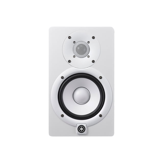 Yamaha HS5 Powered Studio Monitor (Each) - White front-facing studio monitor with a white rectangular cabinet and Yamaha logo on the front baffle, centered close-up view of the speaker's front panel; suitable as a nearfield reference monitor often used for desktop mixing.