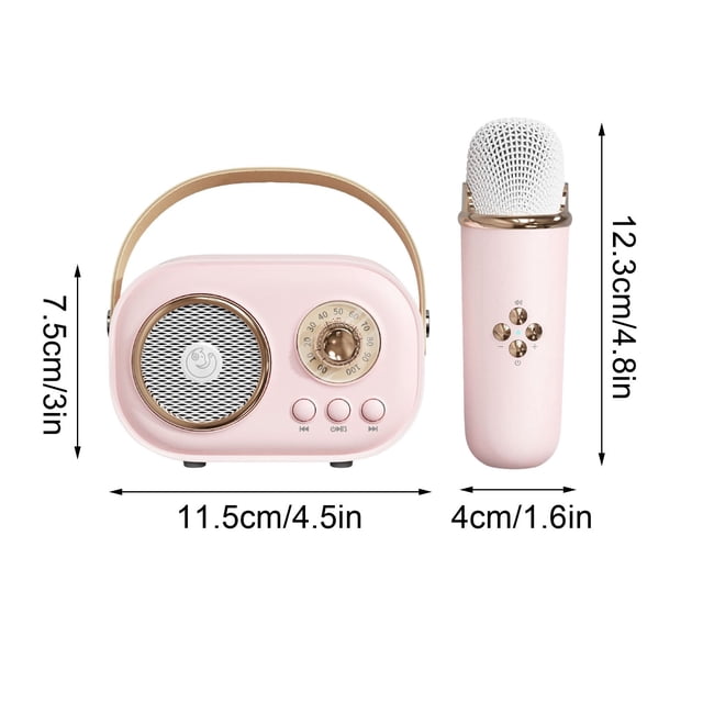 Haut-parleurs Bluetooth Sans Fil, Mini Machine de Karaoké avec Ensemble de Microphone Haut-Parleurs Bluetooth Portables pour Enfants et Adultes Style Rétro