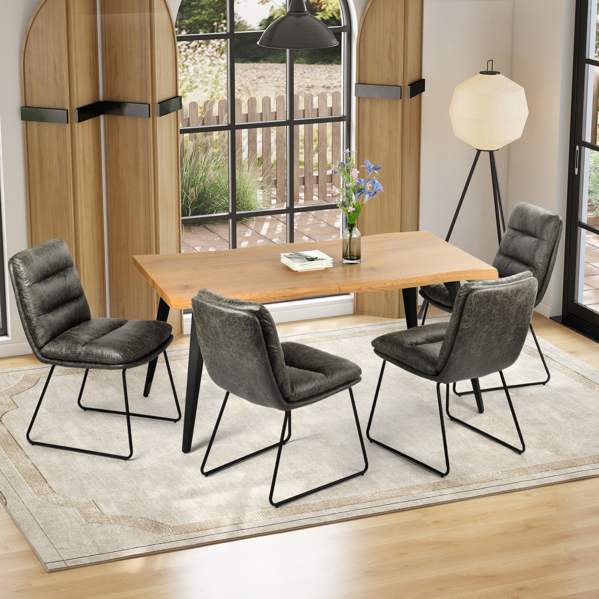 Ensemble de salle à manger industriel Homy Casa 63 pouces pour 4 personnes, table en faux bois, chaises en similicuir