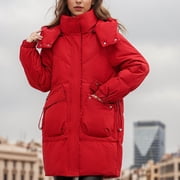 EGNMCR Womens Long Puffer Coat, Long Sleeve Padded Winter Down Coats, Hooded Parka Jacket Women's Fall And Winter Long Sleeved Warm Cotton Jacket Bread Women Coat