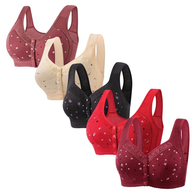 Plebaso Everyday Bras Pack of 5 for Women Front Closure Button Bras No Underwire Full Coverage Bralettes