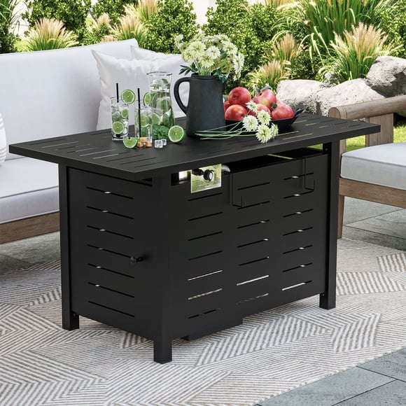Clouddwell Table de Foyer au Propane Noir de 44 Pouces, Foyer au Gaz Extérieur de 60 000 BTU avec Roches de Lave, Couvercle Amovible et Housse Imperméable pour Patio Noir