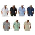 thumbnail image 4 of Wweixi Men's Button Down Shirt Boys Summer Pool Party Beach Walking Solid Color Simple Design Tops Daily Working Clothes Light Blue L, 4 of 5