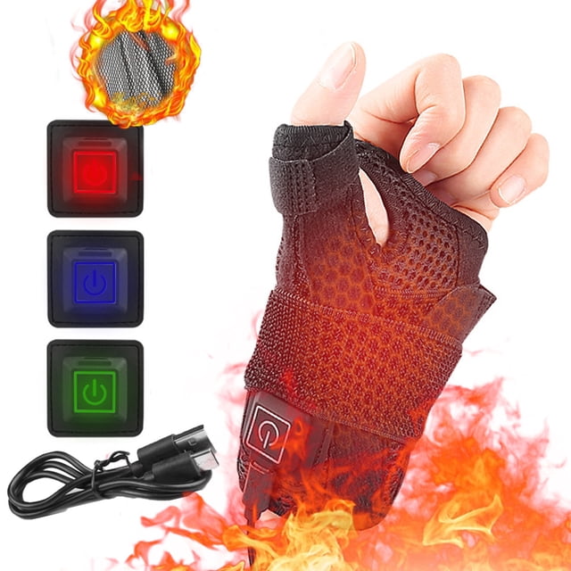 USB Heated Wrist Brace Support Warmer with 3 Speed Temperature Control - Black Polyester Wrist Strap for Cold Weather - 55°C Constant Heat - Lightweight Outdoor Winter Protection