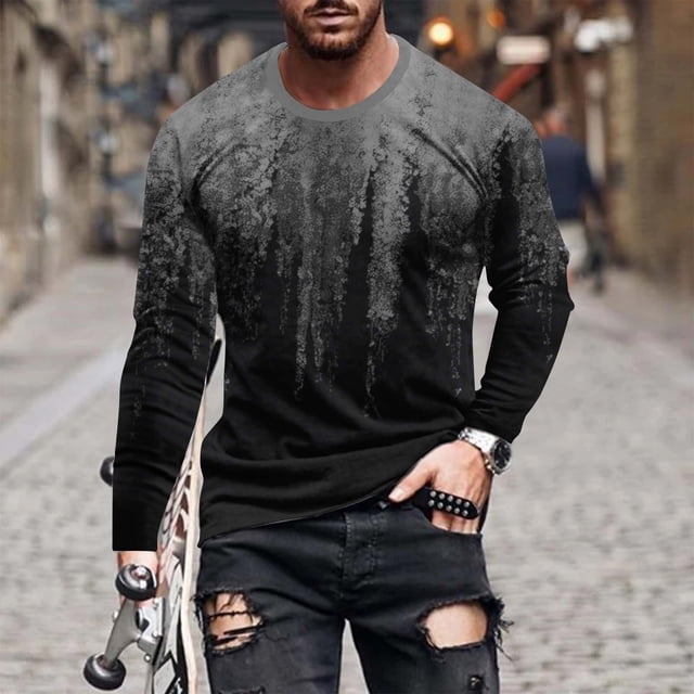 Meichang T-Shirt à Manches Longues pour Homme Coupe Ajustée, T-Shirts Graphiques pour Hommes Tendance avec Imprimé 3D d'Illusion d'Optique, T-Shirts à Col Rond Originaux à Manches Longues pour Homme