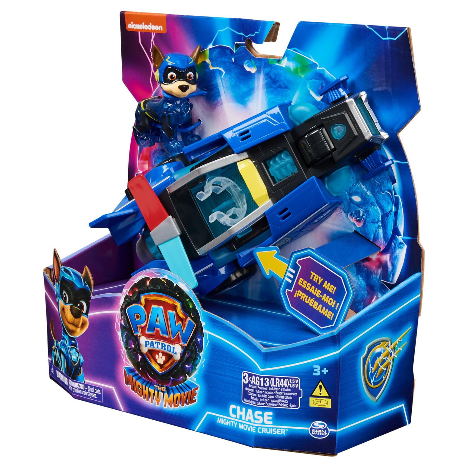 PAW Patrol : La Super Patrouille le film, Voiture avec figurine articulée Chase Super-Chiots, sons et lumières, jouets pour filles et garçons camion partir de 3 ans