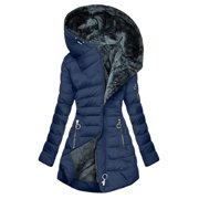 aohooy Women's Winter Coats Quilted Packable Long Warm Hooded Faux Fur Fleece Outerwear Puffer Coat Down Jacket Parka 2025 Navy,XXXXXL