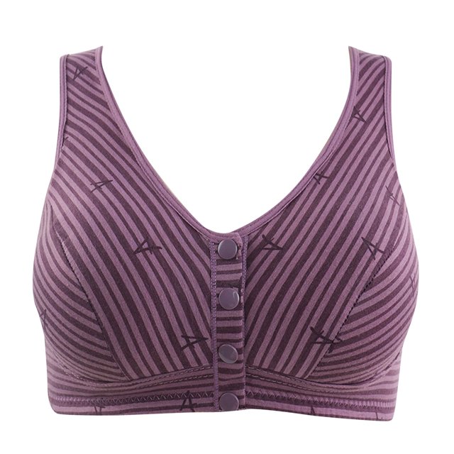 Timegard Front Closure Bras for Women Striped Wireless Full Coverage Wide Strap Comfortable Everyday Bras
