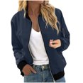 thumbnail image 1 of Womens Fashion Jacket Casual Stand Collar Zip Up Lightweight Coat Fall Color Block Jackets with Pockets Navy M, 1 of 7
