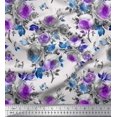 thumbnail image 1 of Soimoi Tissu en Voile de Coton Imprimé Feuilles et Fleurs de Rose, Tissu au Mètre, 56 Pouces de Large, 1 of 3
