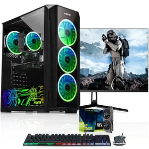 Jeu PC AQVIN ZForce Bureau Ordinateur Tour Intel Core i7, 32GB DDR4 RAM, 1TB SSD Stockage, 24-inch Moniteur de jeu Courbé, Geforce GTX 1660 6GB GDDR5, Windows 10 Pro RGB Clavier et souris WiFi