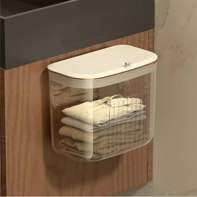 XYAIYT Versatile Plastic Laundry Basket with Lid and Ventilation Holes for Efficient Clothes Storage Suitable for Bathroom Use and Small Spaces Long Lasting Transparent Design 9.64x8.26x5.9in