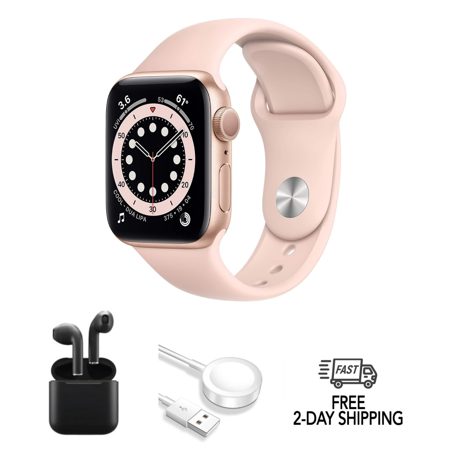 Refurbished Apple Watch Series 6 Aluminum 40mm A2291 (GPS Only, No Cellular) Gold w/ Wireless Earbuds