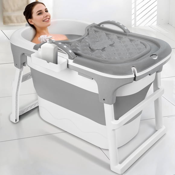 103cm/40.6 Inch Portable Folding Bathtub, Small Foldable Tub with Ergonomic Seat & Massage Roller, Large Collapsible Tub, Freestanding Surround Collapsible Tub, Effortless Foldable Bathtub