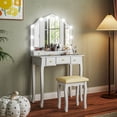 thumbnail image 2 of HOMCOM Ensemble de Coiffeuse avec Miroir et Tabouret, Coiffeuse avec Rangement, Blanc, 2 of 10