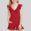 thumbnail image 2 of Girls Swimsuit with Chest Pad Ruffle Trim One Piece Bathing Suit Solid Swimsuits Ruched Sleeveless Swimwear for 7-16 Years, 2 of 7