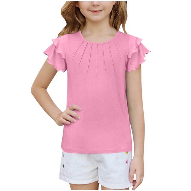 RXIRUCGD 2025 Vêtements d'Été pour Enfants Nouveaux T-Shirts d'Été pour Enfants Manches Raglan Manches Courtes T-Shirt Graphique Col Rond T-Shirt Filles Haut Décontracté