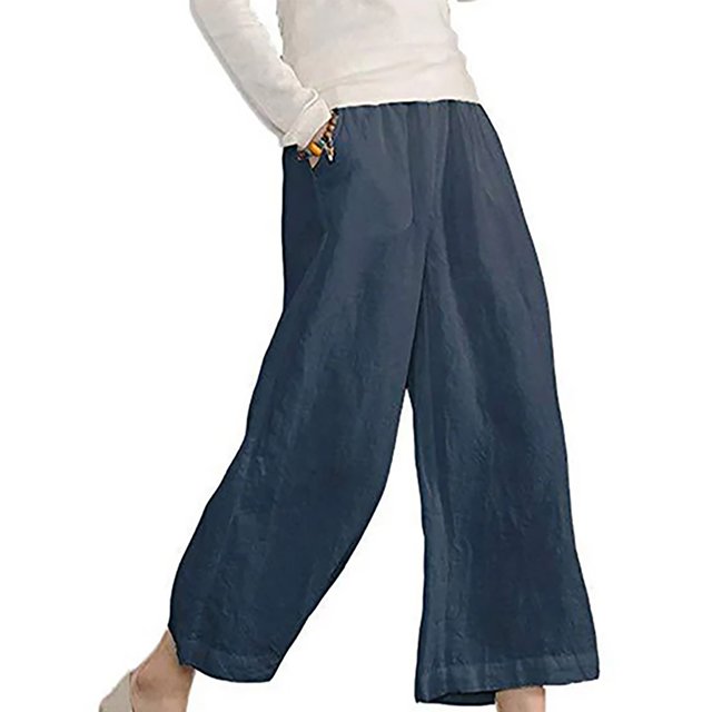 RKSTN Womens Pants Multiple Solid Color Cotton Linen Loose Casual Wide Leg Capris Loose Comfortable Pants