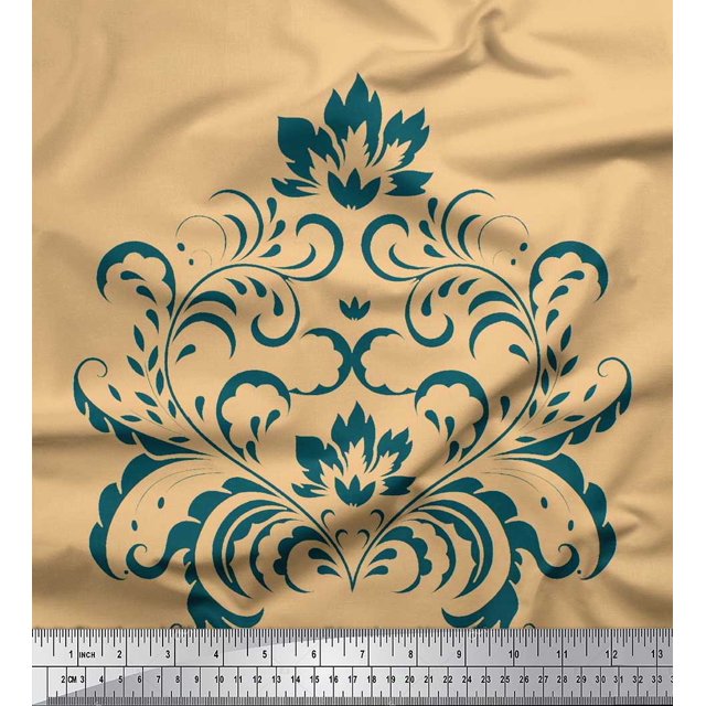 Soimoi Velvet Fabric Ogee Damask Print Sewing Fabric Yard 58 Inch Wide