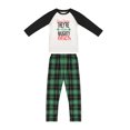 thumbnail image 1 of Kmbangi Matching Family Christmas Pajamas Letter Raglan Tops + Plaid Pants, 1 of 10