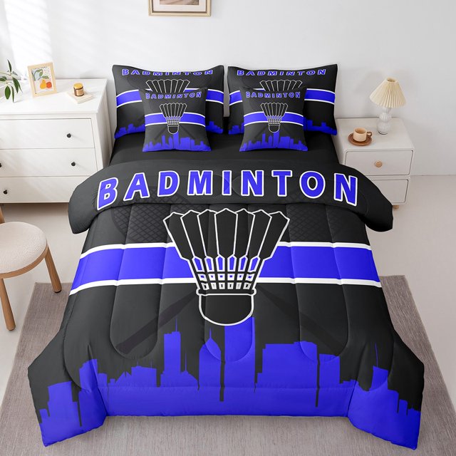YST Sports-Themed 7pcs Comforter Set, Navy Blue Black Gaming Bedding Set, King