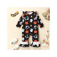 thumbnail image 2 of SUNSIOM Newborn Baby Girls Flared Jumpsuits Halloween Printed Round Neck Ruffled Long Sleeves Romper for Toddler Infant, 2 of 8