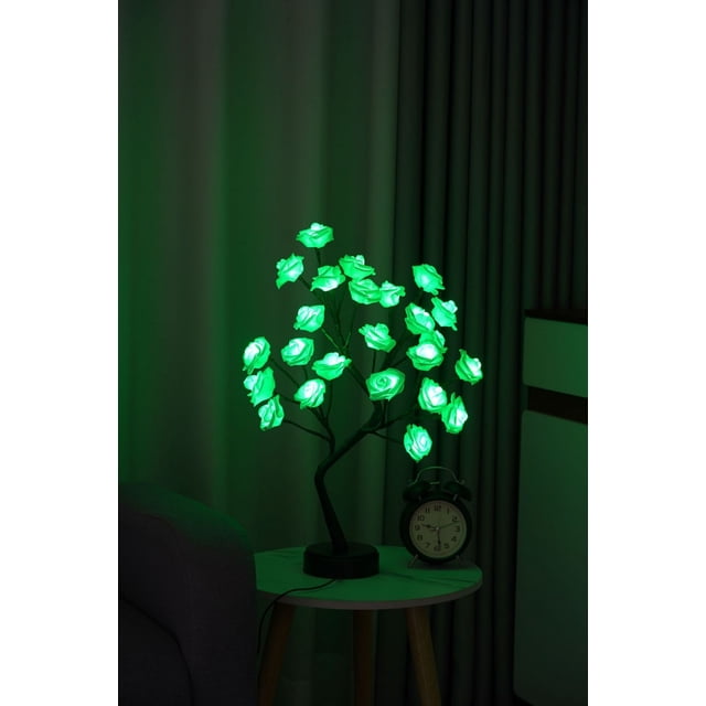 Boovnll Desk Lamp, Rose Flower Table Tree Light 24 Leds Desk Top Bonsai Lighted Tree Battery Operated Usb Plug Powered Tree Table Lamp Rose Flower Desk Tree Lamp for Home Party We, Table Lamp