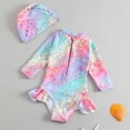thumbnail image 2 of Ketyyh-chn99 Breathable Swimsuit Toddler Girls Rash Guard Swimsuit Long Sleeve Zipper Ruffle Bathing Suit With Hat Size for 5-6 Years,Pink, 2 of 5