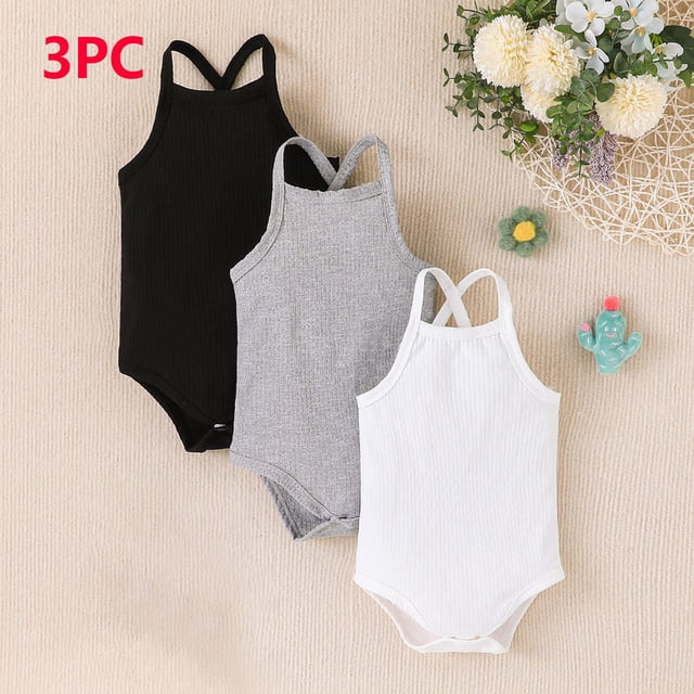 asjyhkr 3PCS Baby Clothes Summer Rompers Toddler Onesie Breathable Infant Bodysuits,Easy Snap Closure & Spaghetti Strap(6M-2T)