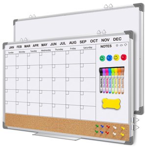 Calendrier du tableau blanc pour le mur 36x24 De pouce, EAONE Planche sèche avec calendrier et carte de liège Combo, double côté/magnétique/Aluminum encadré, mur