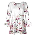 thumbnail image 4 of CEHVOM Hauts Plissés Basiques à Manches 3/4 Trompette Imprimée Boutonnée pour Femmes Blouses en Liquidation, 4 of 5