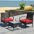 thumbnail image 1 of Costway Ensemble de Mobilier de Terrasse en Rotin Osier 3 Pcs Table Basse et 2 Chaises en Rotin avec Coussin, 1 of 8