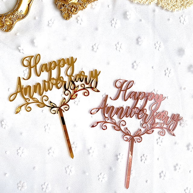 5Pcs Cake Topper Happy Anniversary Design Decorative Acrylic Dessert Pastry Cupcake Picks for Party
