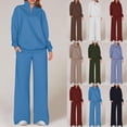 thumbnail image 1 of Yuyuzo Survêtements Femmes Ensemble 2 Pcs Fermeture à Glissière 1/4 Col Montant Chandails Pantalons à Jambes Larges Survêtements Doublés en Molleton Ensembles de Détente, 1 of 5