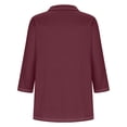 thumbnail image 3 of Hot6sl Économies d'Été Liquidation Blouse & Chemise à Manches Courtes Col Rabattu, T-shirt Assorti pour Femmes Col en V Col Rabattu Manches 3/4, Haut en polyester pour Femmes/vin, m, 3 of 8