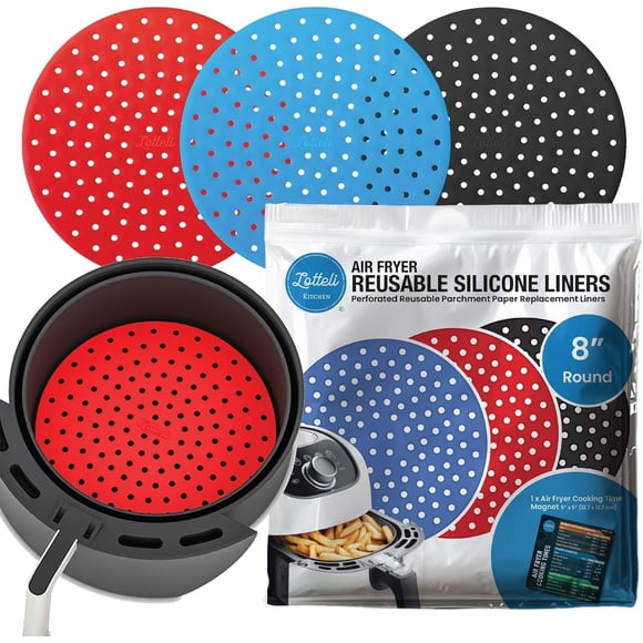 Reusable Air Fryer Liners 3 Pack for 5-7QT Fryers - 8" Round Silicone Air Fryer Liners - Easy to Clean Air Fryer Accessories - Non-Stick Parchment Paper Replacement