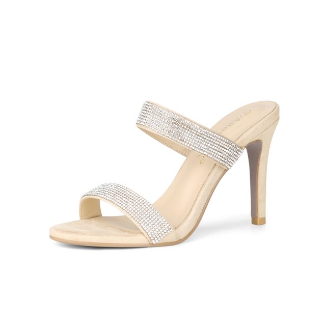 BLISSFUL STEP Sandales Mules à Talon Aiguille Haut à Bout Ouvert pour Femmes Beige 10