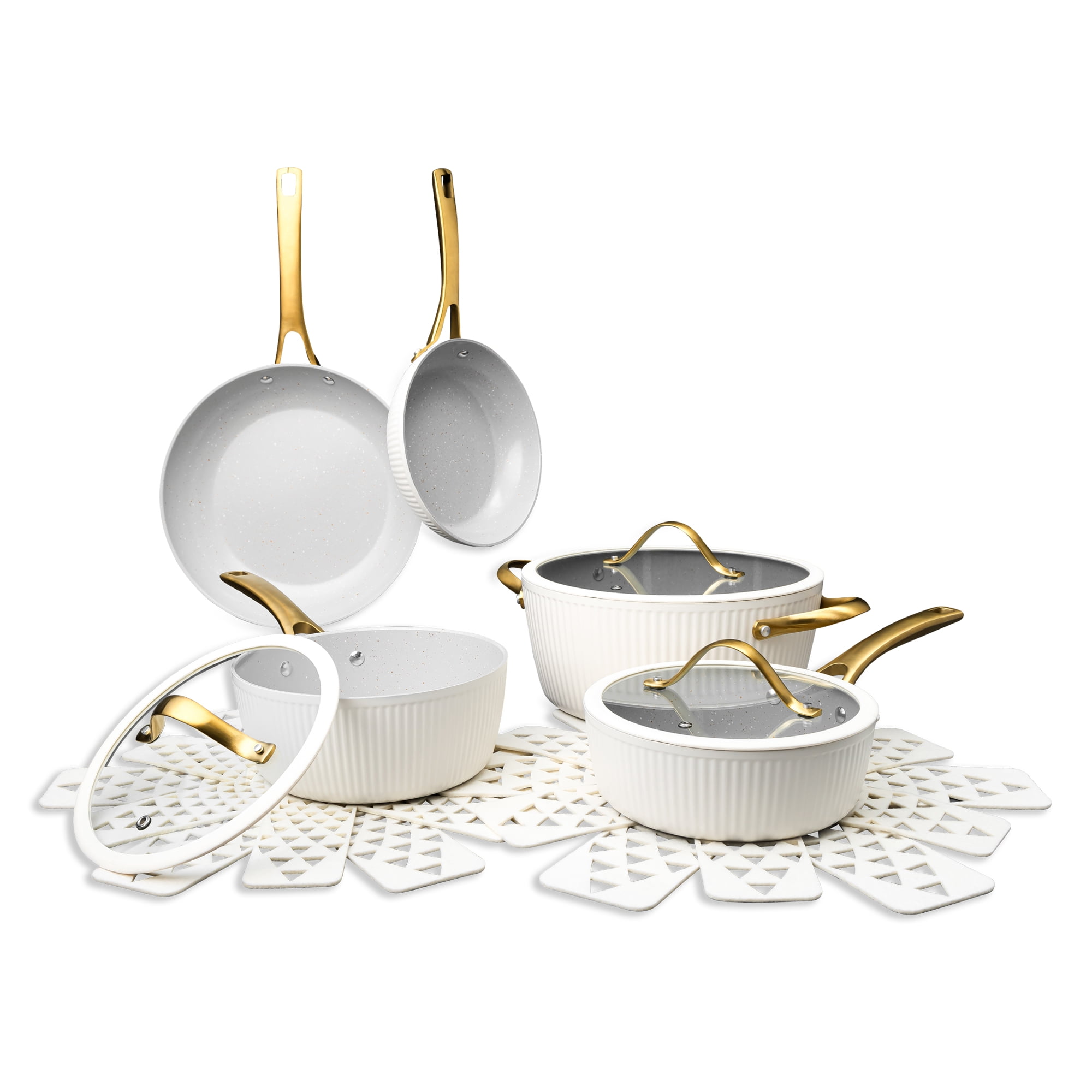 Thyme & Table 12-Piece Non-Stick Signature Cookware Set, Pots and Pans Set- White & Gold
