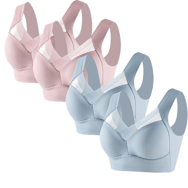Timegard 4pc Bras for Women Wireless Comfy Breathable Full Coverage High Support Back Smoothing Everyday Bra