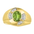 thumbnail image 1 of RYLOS Yellow Gold Plated Silver Ring 8X6MM Oval Gemstone &  Diamond Unisex Rings Peridot August Birthstone Ring Size 13, 1 of 7