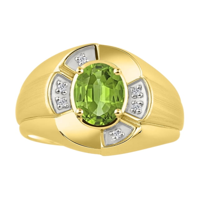 RYLOS Yellow Gold Plated Silver Ring 8X6MM Oval Gemstone & Diamond Unisex Rings Peridot August Birthstone Ring Size 13