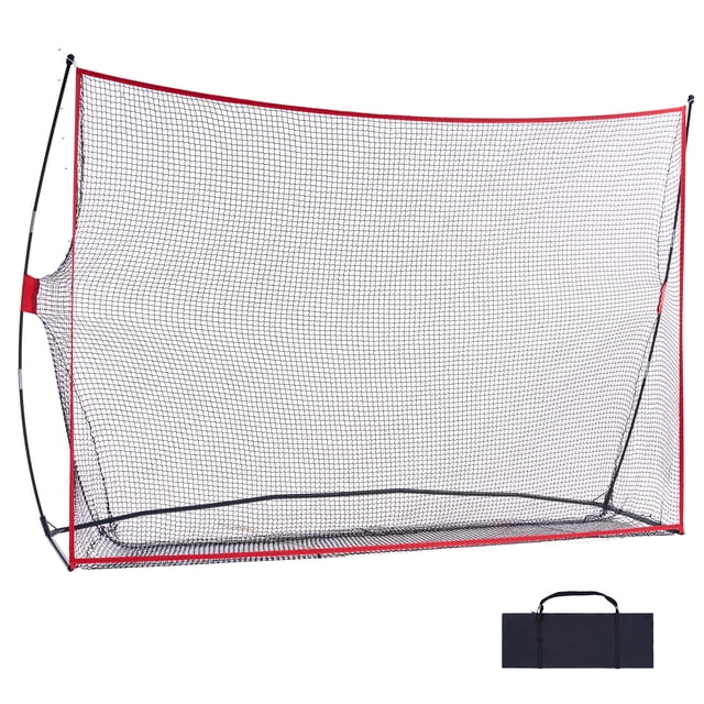 KFFKFF Golf Pratique Hitting Net, un Aide à l'Entraînement de Golf Spacieux 10,8 X 7 Pi avec Maille de polyester Noire durable et accents Rouges, Soutenu par des Poteaux en Fibre de Verre pour la Stabilité. Comprend un Sac de Transport Noir portable, Idéal pour la Pratique Intérieure, l'Utilisation Extérieure Ou le Divertissement dans la Cour.