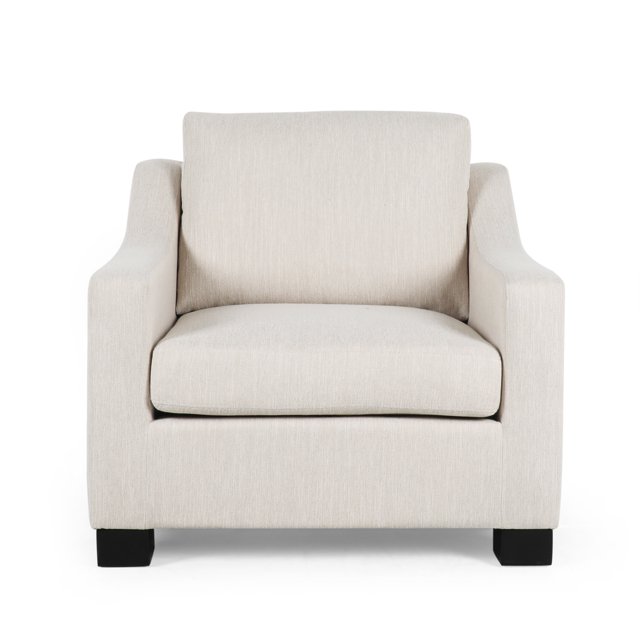 Chaise Club en Tissu Contemporain Halevy, Beige et Brun Foncé