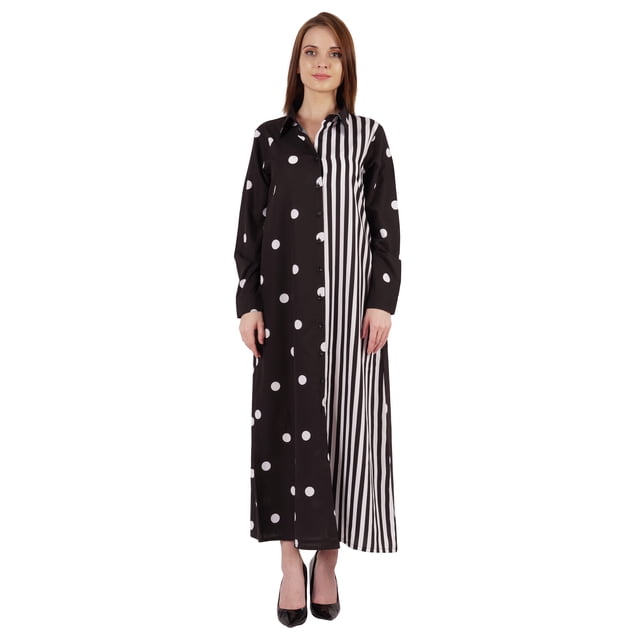 Bimba Robe Chemise Maxi Imprimée à Manches Longues pour Femmes, Coupe Ample Décontractée, Boutonnée