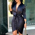 thumbnail image 1 of CEHVOM Robe Professionnelle pour Femmes à Col en V à Manches Longues Robe Chemise Unie à Liens, 1 of 6