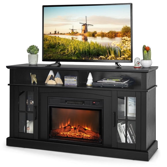 Giantex Meuble Télé de 58 Pouces avec Foyer Électrique, Centre de Divertissement pour Télé avec Insert de Foyer, Noir