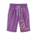 thumbnail image 2 of LOVZFMLL Women's Elastic Waist Printing Drawstring Shorts Purple L, 2 of 3