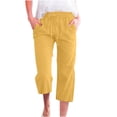 thumbnail image 1 of Timegard Womens Plus Size Pants Capris Cotton Linen Solid Color Casual Loose Cropped Trousers with Pockets, 1 of 5